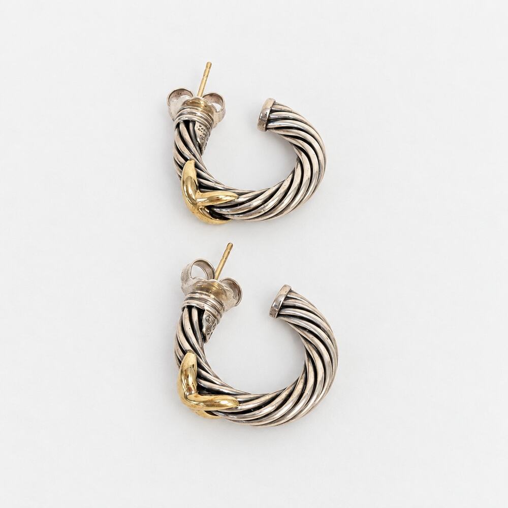 David Yurman Two-Tone X Crossover Hoop Earrings Silver/Gold